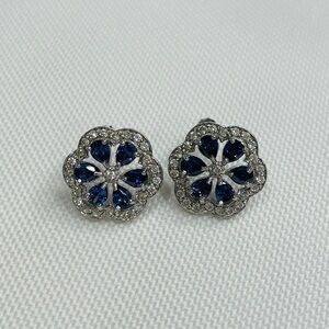 925 Sterling Silver Blue sapphire CZ Flower Stud Earrings